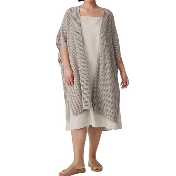 Eileen Fisher Organic Linen Délavé Long Cardigan Crochet Stitch Size L/XL NWT - Picture 1 of 9